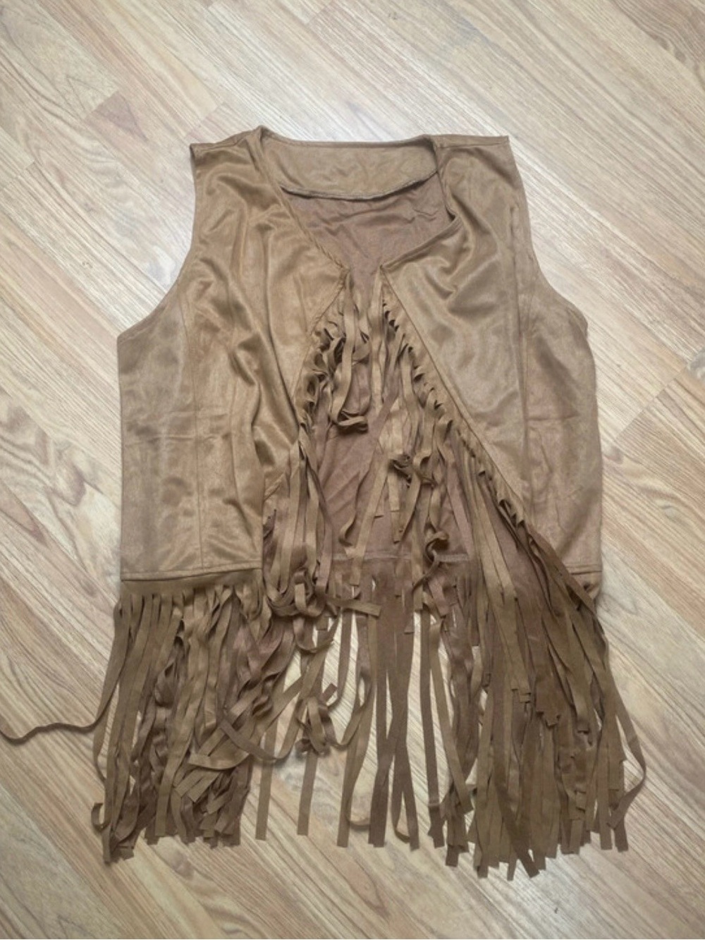 Fringed Faux Suede Vest - Brown